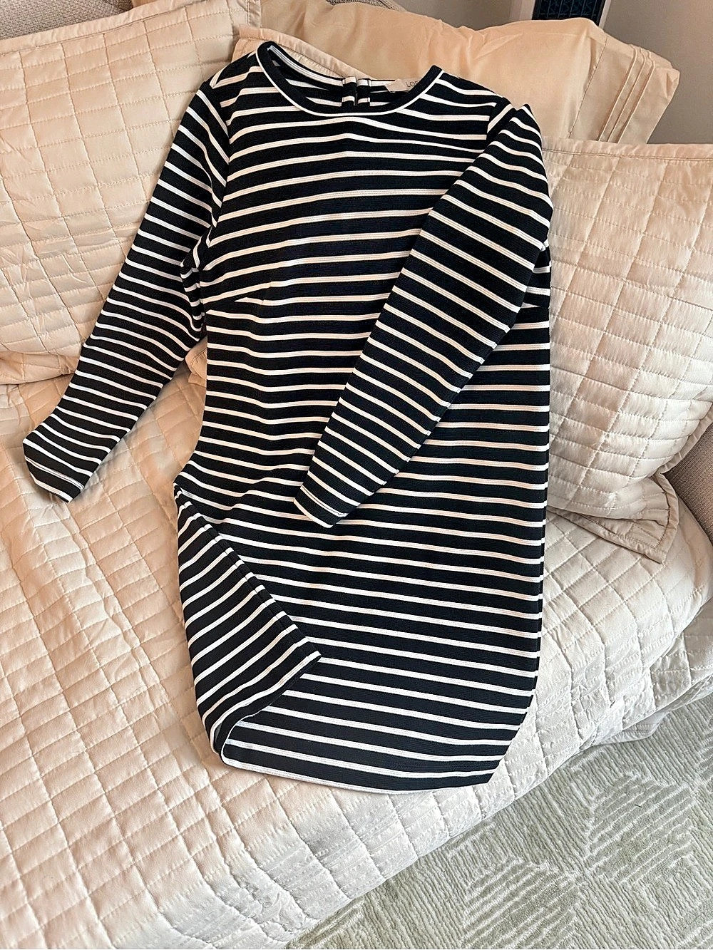 LOFT Petite Black White Striped Long Sleeve Dress Size SP